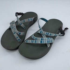 Chaco Women's Zong‎ X Ecotread Sandals Slip On Blue Stripe Hiking Shoe Size 10